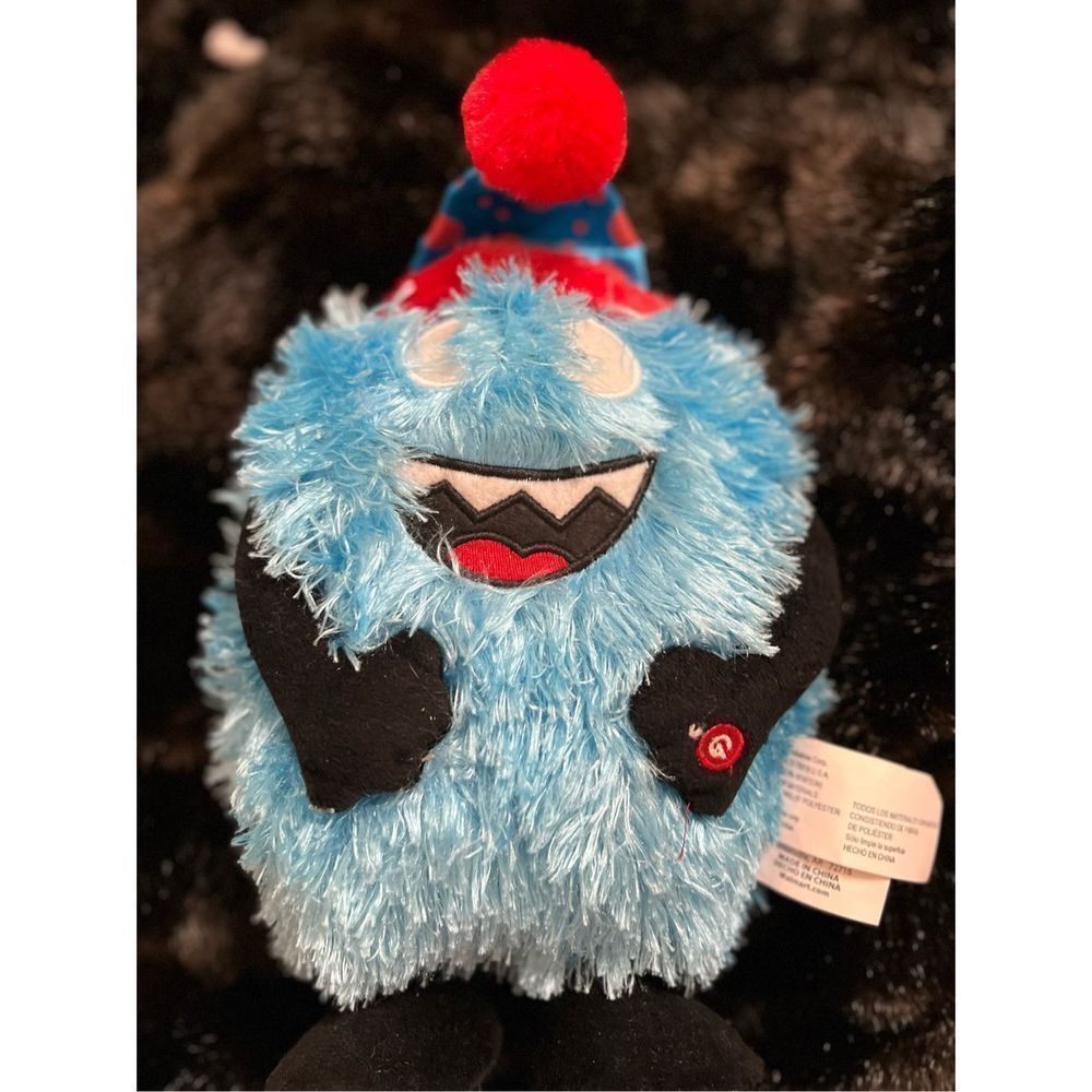 Musical‎ Blue Furry Monster Doll Plus Party Hat by Gemmy - Sings Happy Birthday